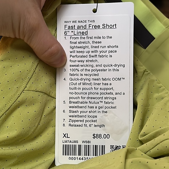 Lululemon Men’s Fast and Free Lined Short 6" Color Wasabi Size XL - Picture 8 of 9